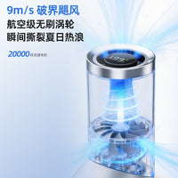 跨境新款手持风扇高速迷你带灯桌面挂脖数显口红随身便携式小风扇