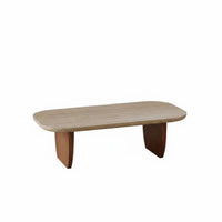 Wabi-Sabi Design Rectangular Travertine Coffee Table Natural Stunique Top Home Furniture sturdy Wood Legs Minimalist aesthetic for Interior Designers, Homeowners, Living Room, Lounge Area, Office Reception