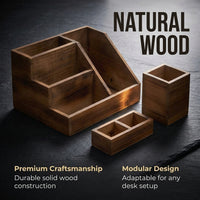 Office Organizer with Pen Holder, 3 Tier Desktop for Professionals, Solid Wood File Rack for Desk Storage Set