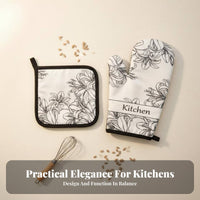 2 Pieces Oven hand protector and Pot Holder floral pattern Print Oven hand protector and Potholder Set Thickened Design Heatproof Handwear for cooks, Adults, oven-baking, Grilling