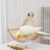 Pirate Ship Toy Rocking Perch Stand, Wooden Parrot Toy Arch for Bird Cage, Small Medium Parrot Enrichment and Entertainment Hanging Perch Toy Wood