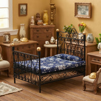 Miniature Dollhouse Bed Wrought Iron Dollhouse Bed Ornate for Room Vignette