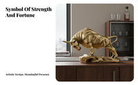 Golden Bovine Statue Nordic Design Charging Bovine Figurine Desktop Decor Imitation Bronze Finish Detailed Features