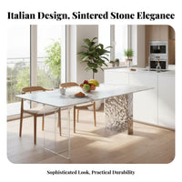 Sintered Stone Top Acrylic Leg Table Italian design Household Furniture Light Luxury Rectangular Shape for Small Apartment Dwellers, Homeowners, Interior Designers, Dining Room, Kitchen, Home