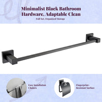 Matte Black Bathroom Accessories Set, No-Drill, Wall Mounted