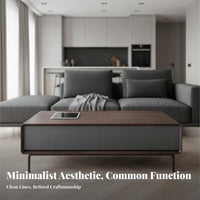 Black Walnut Finish Rectangular Coffee Table with Drawer Modern design Living Room Furniture Nordic Aesthetic Hidden Storage for Apartment Dwellers, Homeowners, Interior Designers, Lounge Area