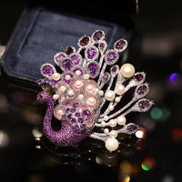 Luxury Freshwater Pearl Peacock Brooch with Amethyst and Zircon, Original Design