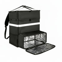 Portable Insulated Pizza Delivery Bag Waterproof Large Capacity Thermal Food Carrier Reflective Strips for Caterers, Picnics