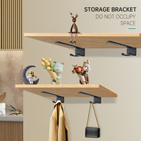 Black Hidden L-Shaped Shelf Bracket with Hooks, Thickened