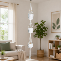 Macrame Hanging Planter, Hand-Woven Cotton Rope Plant Hanger, Bohemian Hanging Basket for Indoor Outdoor