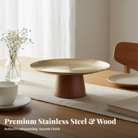 High Foot Fruit Plate Elevated Design Wooden Base Serving Tray Multi-Versatile Circular Dessert Stand for Afternoon Tea, Weddings, Home Decor