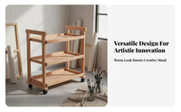 Mobile Painting Trolley Solid Wood Construction Art Supply Cart Lockable Casters Rolling Art Workstation for Artists, Painters, Workshop, Home, Garage