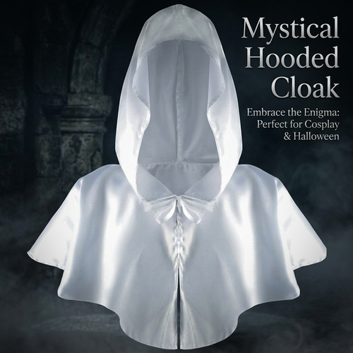 Carnival Hooded Cloak for, Gothic Fancy Dress Costume, Medieval Cosplay Cape wit #variant:White