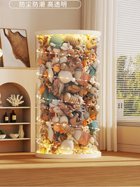 Large Capacity Transparent Cylindrical Plush Toy Storage Bucket for Dolls and Stuffed Animals