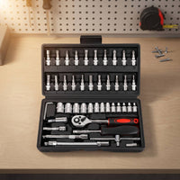 Socket Wrench Set 46-Piece Ratchet and Socket Set 72-Tooth Mechanics Tools Kit for Amateur Mechanics, Vehicle Owners, Motorcycle Maintenance, Garage