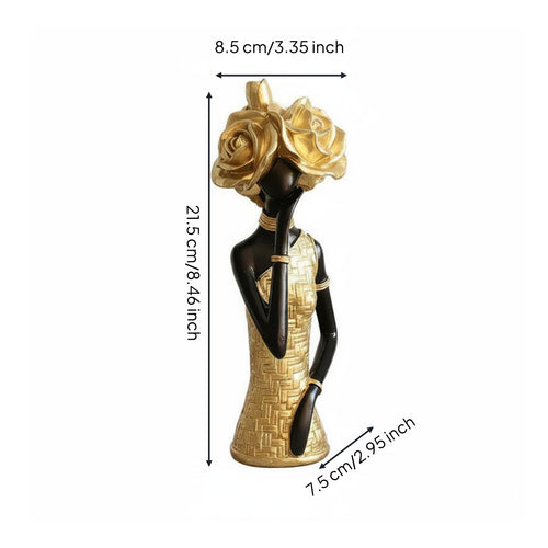 African-Themed Figurine Shiny Finish African Lady Statue Textured Home Decor