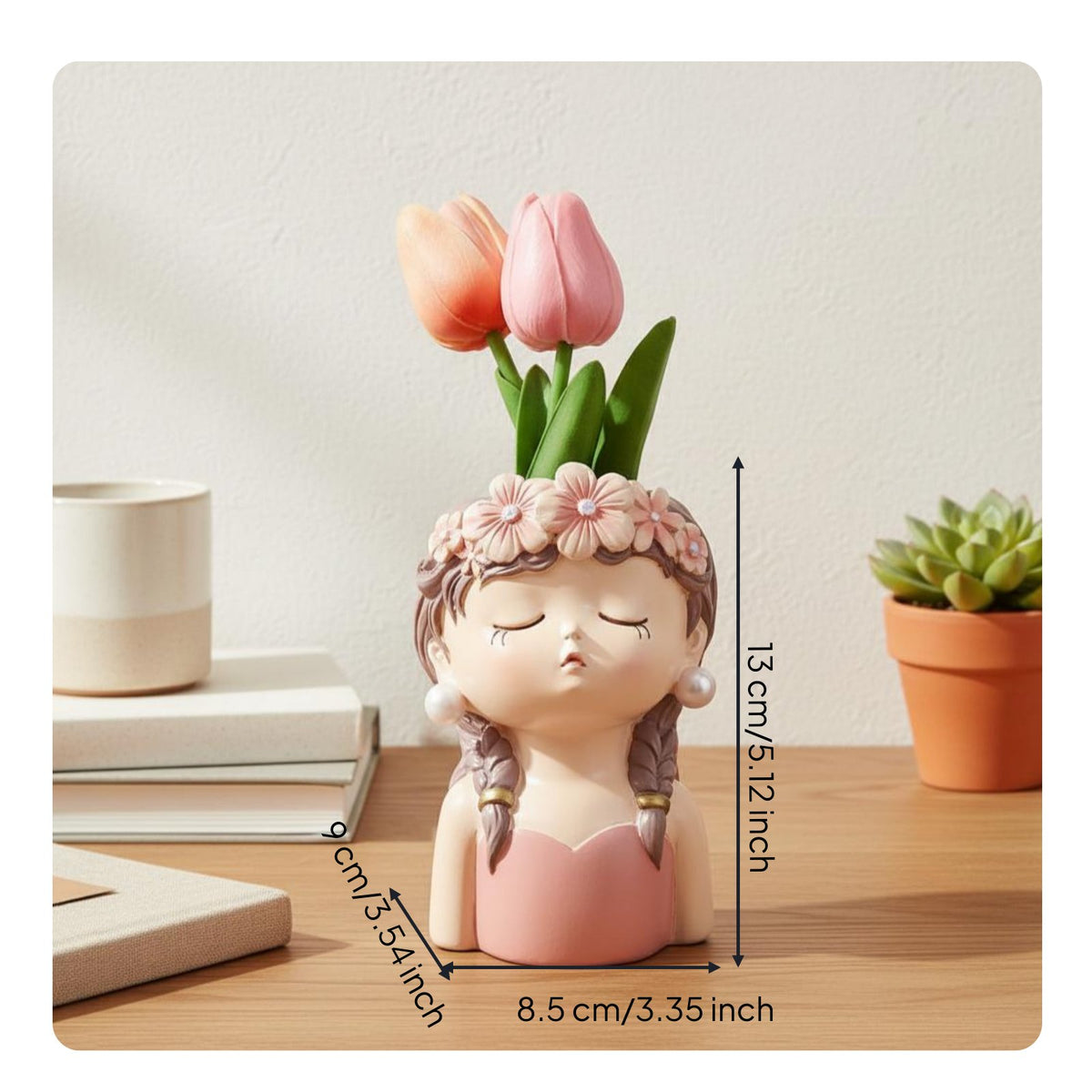 Resin Girl Planter Tabletop Display Girl Planter Statue Garden Accent