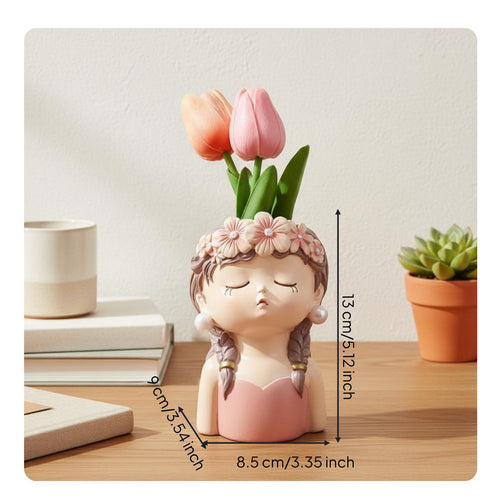 Resin Girl Planter Tabletop Display Girl Planter Statue Garden Accent