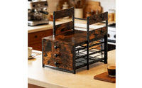 Coffee Bar Shelf with Drawers Industrial Mug Holder Space-Saving