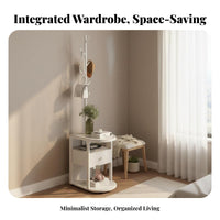 Nightstand with Coat Rack Multi-Functional Bedside Organizer Freestanding