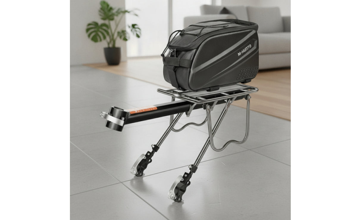 Aluminum Alloy Rear Bike Rack with Bag Round Bike Cargo Rack with Bag Sturdy Rear Cargo Carrier Heavy Duty for Commuting