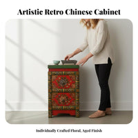 Two-Door Painted Chest Chinese design Storage Cabinet Multifunctional Distressed Finish for homeowners, Living Room