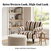 Striped Wooden Armchair Sturdy Wood Frame Striped Upholstered Armchair Designer Look Space-Saving Design for Living Room