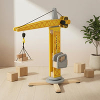 Realistic Wooden Vertical Structure Crane Stable Base Toy Vertical Structure Crane Yellow and Gray for Children