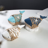 Mediterranean Rope Net Whale Decorative Wooden Figurine