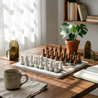 Chess Board with Pieces Square Chess Ornament Eye-Catching Statue for Desk