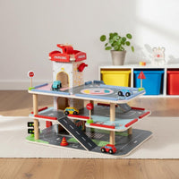 Wooden Parking Garage Playset Pretend Play Enjoy-Story Car Ramp Toy Develops Motor Skills for Young Children