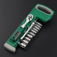 12 Pieces Industrial-Grade Socket Wrench Kit with Case Portable Socket Set with Storage Rack Organized Tool Set with Storage Case Compact for Mechanics, DIYers, Automotive Repair, Garage, Workshop