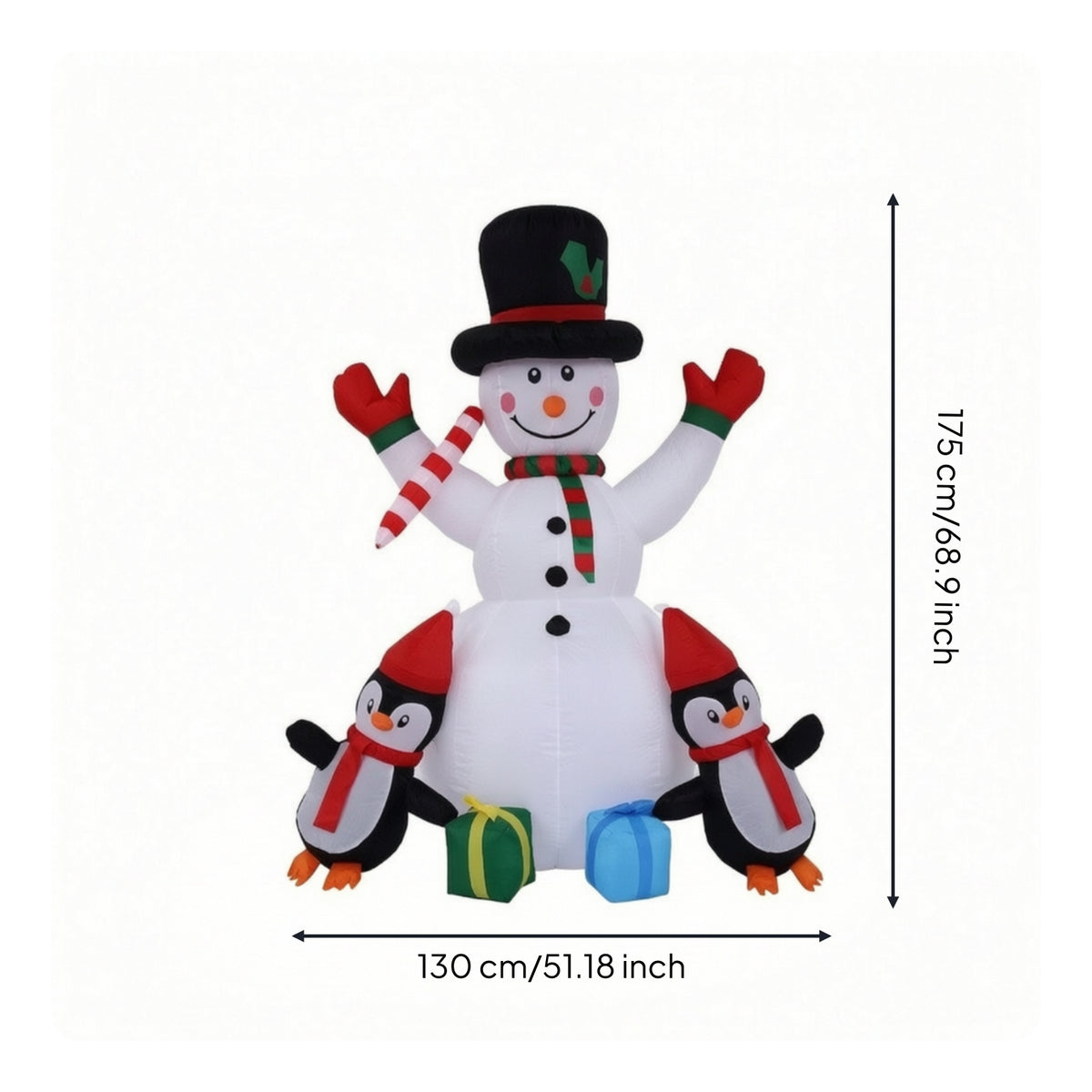 Eye-Catching Inflatable Snowman with Penguins Stable Snowman with Top Hat Giant Yard Decoration Reusable for Lawn