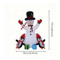 Eye-Catching Inflatable Snowman with Penguins Stable Snowman with Top Hat Giant Yard Decoration Reusable for Lawn