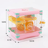 Double Layer Hamster Cage for Dwarf Hamster, Portable and Wire Multi Level Habitat, Two Tier Small Animal Habitat Suitable for Beginners