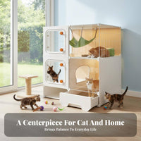 Multi-Level Feline Villa with Integrated Litter Box Spacious Interior