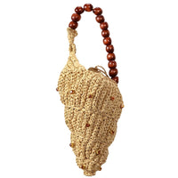 Creative Beaded Seashell Woven Straw Bag, Wooden Beads, Handbag, Summer Beach Bag, Women's Shoulder Bag 2025