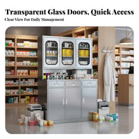 Stainless Steel Medical Cabinet Lockable Doors Steel Medicine Storage Cabinet Waterproof Large Capacity for Pharmacists, Laboratory Technicians, Adults, Hospital, Doctor's Office, Pharmacies