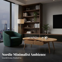 Kidney-Shaped Table with Shelf Double-Layer Storage Living Room Furniture Minimalist Design Household Furnishing for Families, Homeowners, Lounge Area