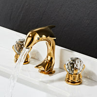 American-Style Three-Hole Basin Faucet, Brass, Gold Finish, Dolphin Design