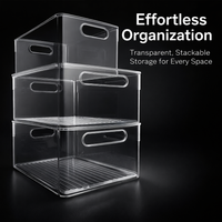 Desktop Organizer Box, Clear Acrylic Rectangular Design, Kitchen Cabinet Storage for Shelves, Bin for Office