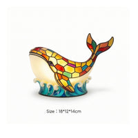 Cetacean Lamp with Undulating Base Wave-Themed Base-Themed Cetacean Night Light Stainedstained-Glass Look Ornament for Young Children