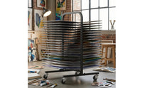 Black Metal Art Drying Rack Swivel Casters Paper Drying Rack Horizontal Shelves Rectangular Frame
