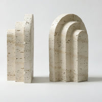 Resin Bookend Decorative Arch Bookend Earthy Elegance Imitation Travertine Book Stopper for Coffee Table