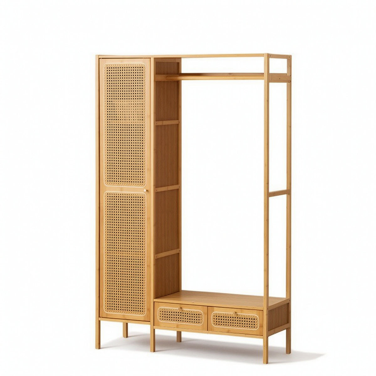 Wardrobe with Drawers Boho Garment Rack with Cabinet Versatile Freestanding Closet System for Entryway