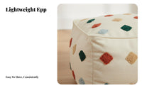 Square Boucle Ottoman Nordic Design Embroidered Cube Seat Comfortable