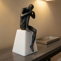 Cast Iron Thinker Statue Meticulously Carved Details Thinker Statue Smooth Surface Abstract Human Figurine for Study