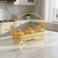 4 Pieces Gold Storage Jar Set with Lid and Spoon Decorative Seasoning Container