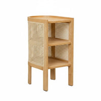 Storage Nightstand Sturdy Construction Curved Rattan-Panel Cabinet for Renters