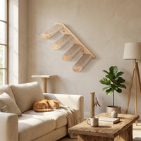 Cat Climbing Wall Shelves Set, Solid Wood Pet Climbing Frame, Modern Pattern Wall-Mounted Elevated Area for Large Indoor Cats, No Scratching